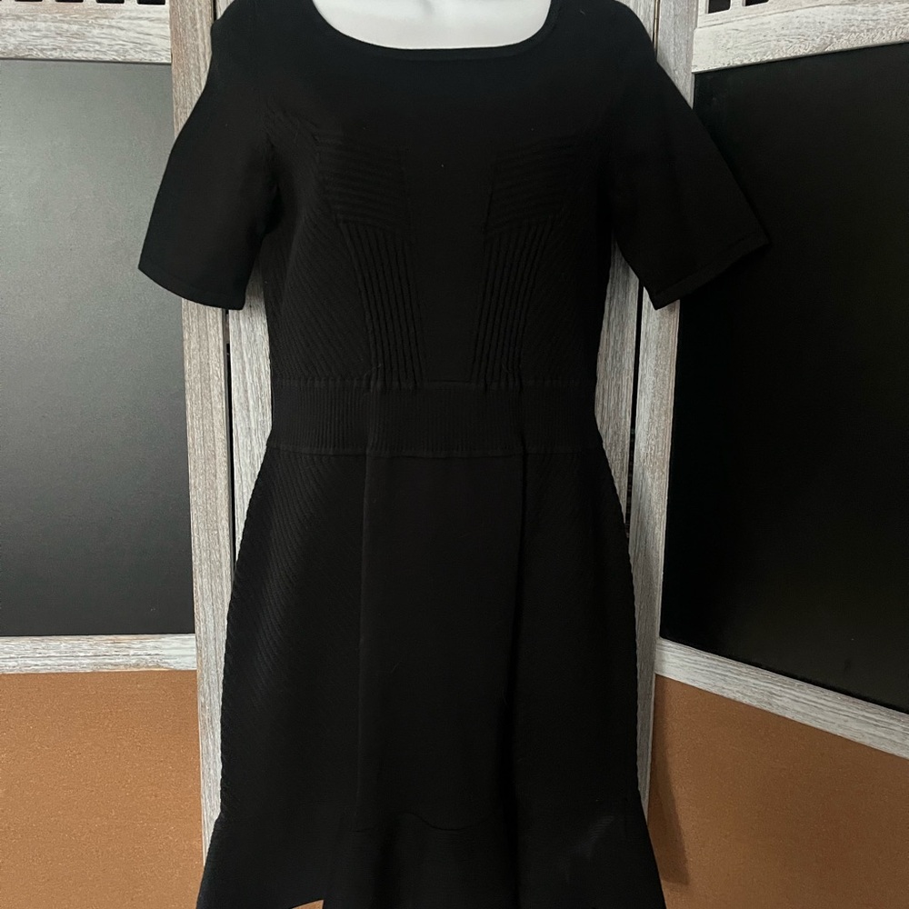 Ann Taylor Black Sheath Mini Sweater Dress Scoop Neck